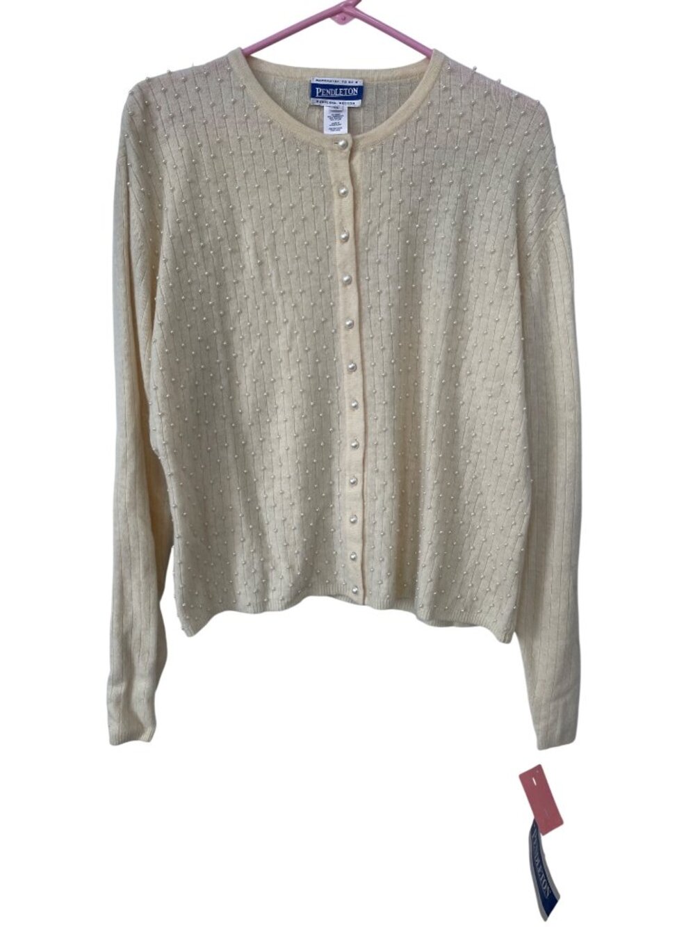 Vintage Pendleton Cardigan Sweater Size XL Pearl Embellished Cream Deadstock NEW